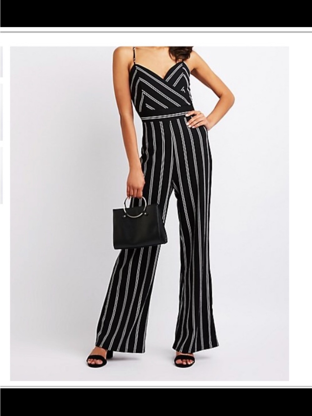 Charlotte Russe Black and White Striped Wide-Leg Jumpsuit